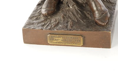Lot 735 - AFTER ETIENNE-HENRI DUMAIGE. A LARGE PAIR OF LATE 19TH CENTURY FRENCH PATINATED BRONZE MILITARY FIGURES