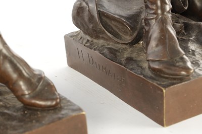 Lot 735 - AFTER ETIENNE-HENRI DUMAIGE. A LARGE PAIR OF LATE 19TH CENTURY FRENCH PATINATED BRONZE MILITARY FIGURES