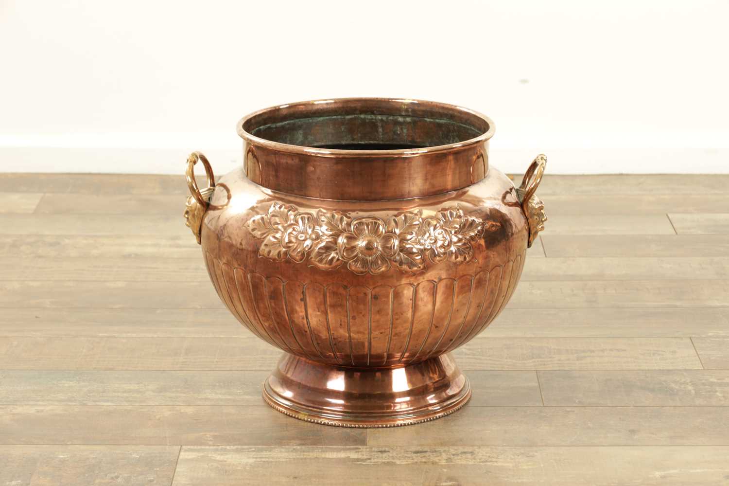 Lot 1365 - A LARGE 19TH CENTURY REGENCY STYLE COPPER JARDINIERE