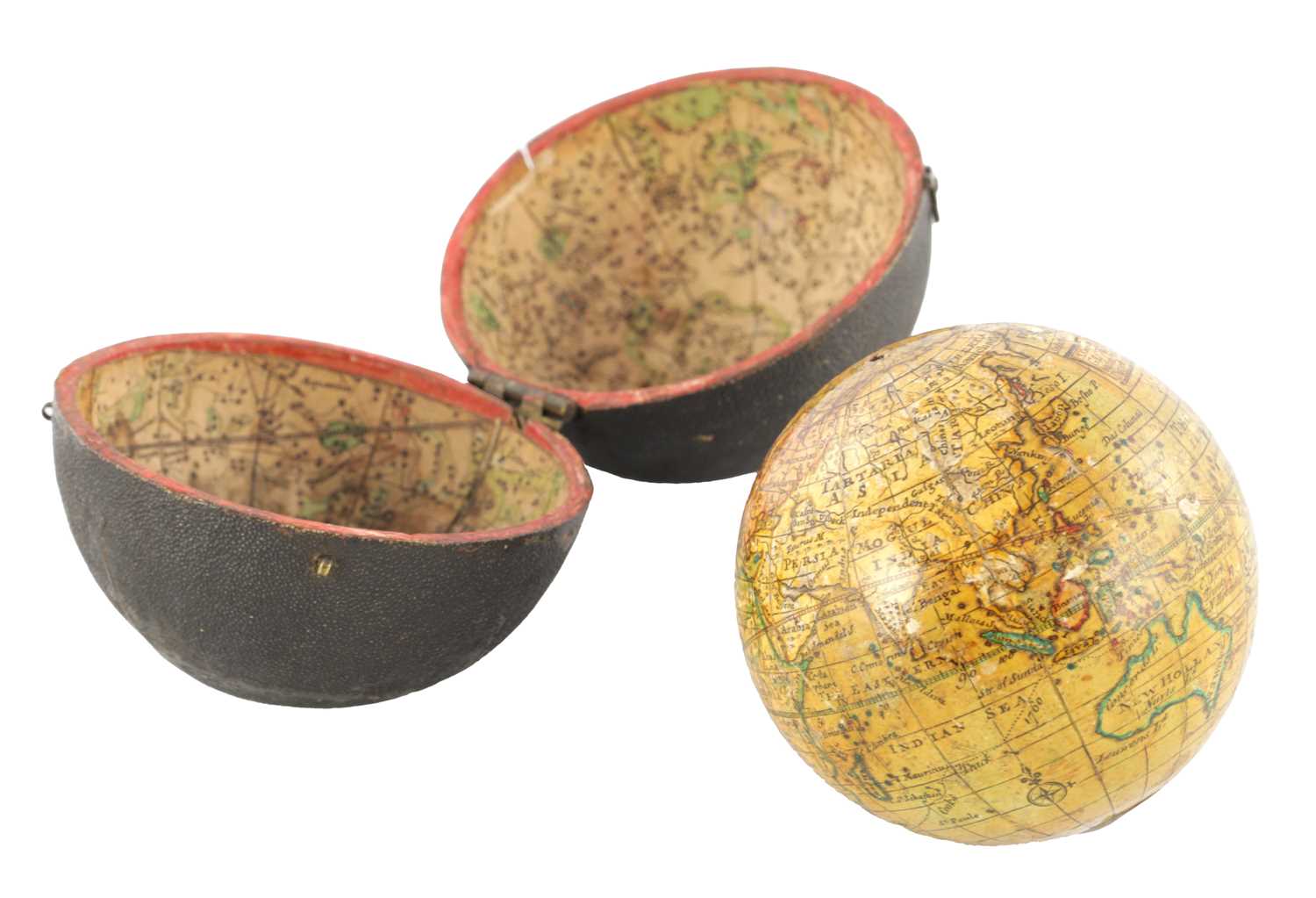 Lot 1771 - A GEORGE III TERRESTRIAL POCKET GLOBE WITH SHAGREEN OUTER CASE
