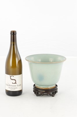 Lot 197 - A CHINESE CRACKLE GLAZE CELADON BOWL ON STAND