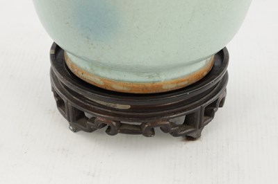 Lot 197 - A CHINESE CRACKLE GLAZE CELADON BOWL ON STAND