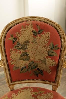 Lot 1283 - A PAIR OF LATE 18TH CENTURY ENGLISH PAINTED AND PARCEL GILT UPHOLSTERED CHAIRS