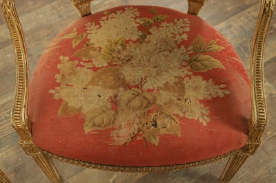 Lot 1283 - A PAIR OF LATE 18TH CENTURY ENGLISH PAINTED AND PARCEL GILT UPHOLSTERED CHAIRS