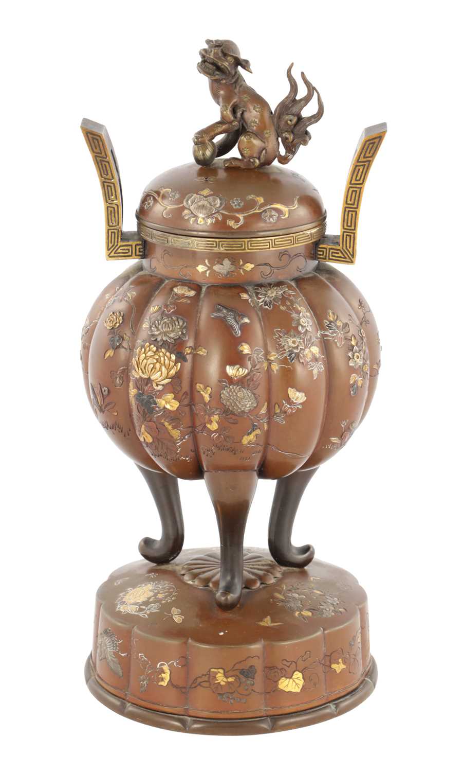 Lot 211 - A JAPANESE MEIJI PERIOD BRONZE AND MIXED METAL KORO