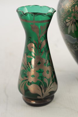 Lot 31 - THREE 20TH CENTURY GREEN GLASS VASES