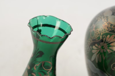 Lot 31 - THREE 20TH CENTURY GREEN GLASS VASES