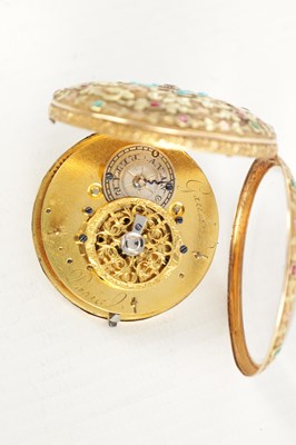 Lot 1441 - GAULIN, PARIS. AN EARLY 19TH FRENCH TRI-COLOURED 18CT GOLD JEWEL MOUNTED POCKET WATCH