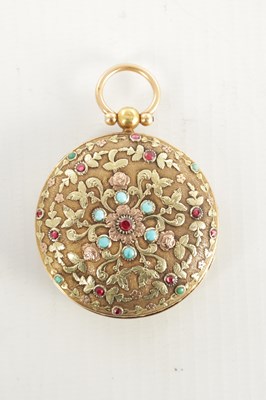 Lot 1441 - GAULIN, PARIS. AN EARLY 19TH FRENCH TRI-COLOURED 18CT GOLD JEWEL MOUNTED POCKET WATCH