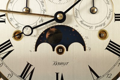 Lot 1628 - A 20TH CENTURY KIENINGER GOLD PLATED MOONPHASE TABLE CLOCK