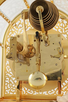 Lot 1628 - A 20TH CENTURY KIENINGER GOLD PLATED MOONPHASE TABLE CLOCK
