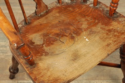 Lot 1366 - A 19TH CENTURY YEW WOOD CHILDS WINDSOR CHAIR