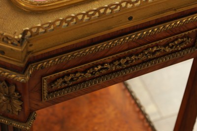 Lot 1171 - A GOOD 19TH CENTURY FRENCH KINGWOOD AND ORMOLU MOUNTED LAMP TABLE WITH INSET SEVRES PORCELAIN PANELLED TOP