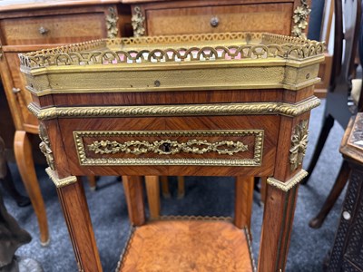 Lot 1171 - A GOOD 19TH CENTURY FRENCH KINGWOOD AND ORMOLU MOUNTED LAMP TABLE WITH INSET SEVRES PORCELAIN PANELLED TOP