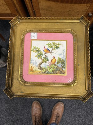 Lot 1171 - A GOOD 19TH CENTURY FRENCH KINGWOOD AND ORMOLU MOUNTED LAMP TABLE WITH INSET SEVRES PORCELAIN PANELLED TOP