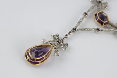 Lot 603 - AN EDWARDIAN PLATINUM AMETHYST & DIAMOND PENDANT NECKLACE