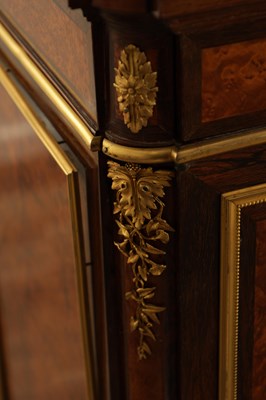 Lot 1352 - GUILLAUME GROHE. (1808-1885) A FINE 19TH CENTURY FRENCH ORMOLU MOUNTED ROSEWOOD AND AMBOYNA SECRETAIRE DISPLAY CABINET