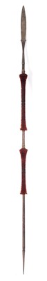 Lot 224 - A 19th CENTURY ETHNIC SPEAR on hardwood shaft...