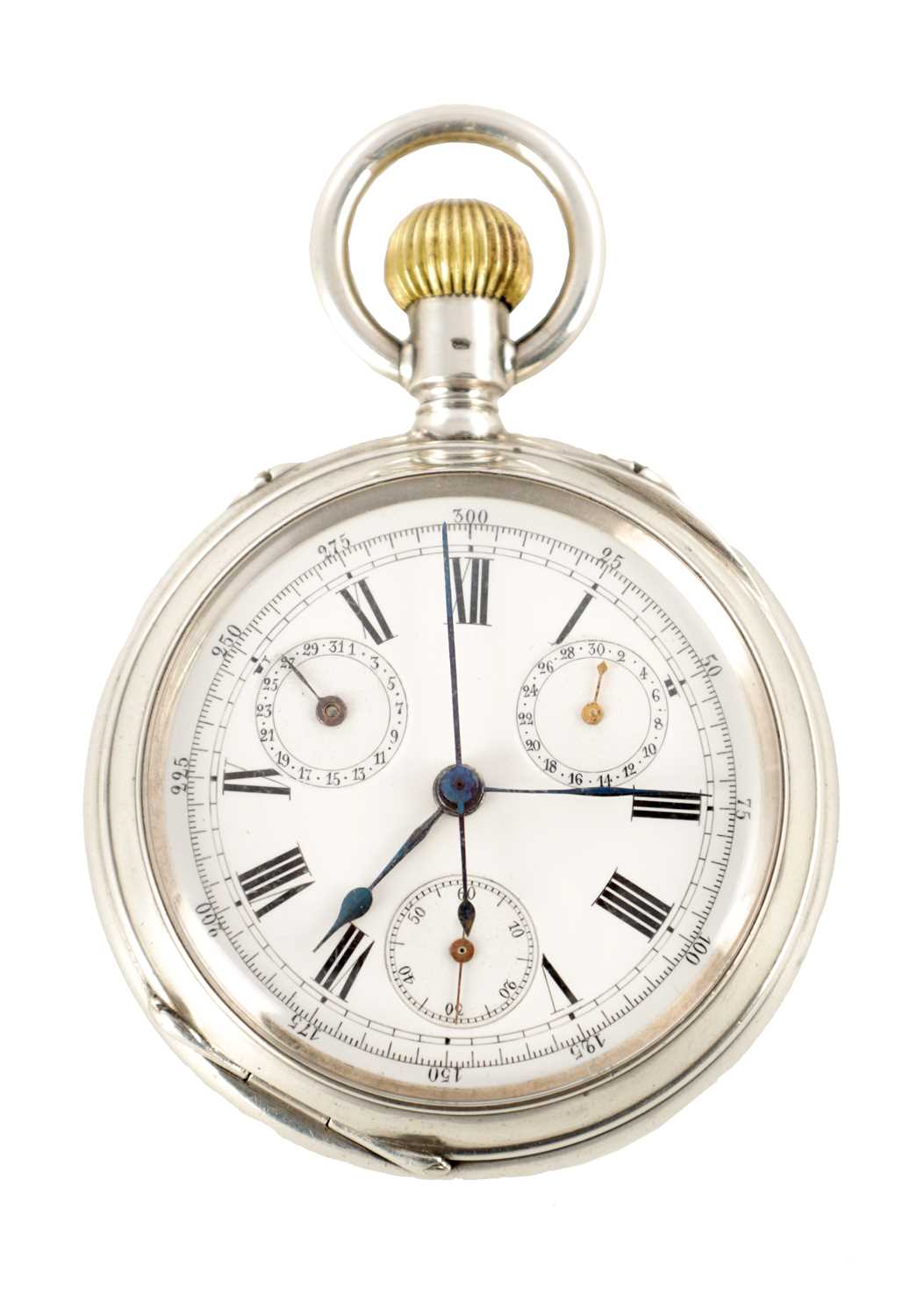 Lot 1406 - A SILVER CASED OPEN FACED CHRONOGRAPH POCKET WATCH