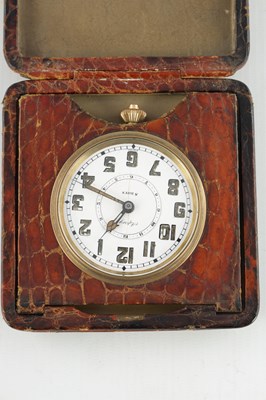 Lot 1409 - AN EARLY 20TH CENTURY CROCODILE SKIN ASPREY TRAVELING ALARM CLOCK