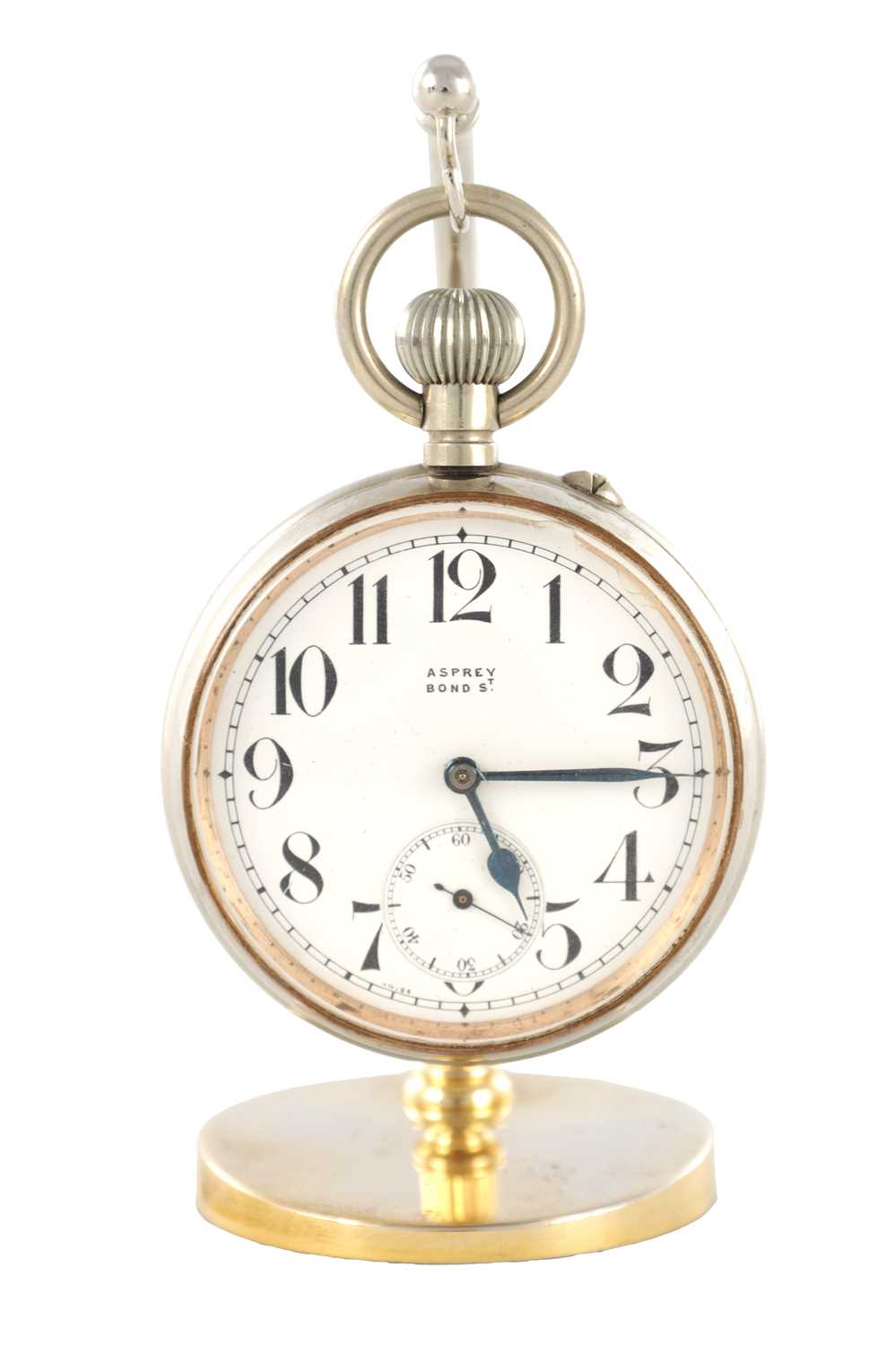 Lot 1393 - AN EARLY 20TH CENTURY NICKEL PLATED GOLIATH ASPREY POCKET WATCH