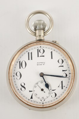Lot 1393 - AN EARLY 20TH CENTURY NICKEL PLATED GOLIATH ASPREY POCKET WATCH