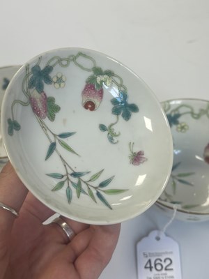 Lot A SET OF FOUR PIECES OF CHINESE REPUBLIC 'MELON' FAMILLE ROSE FORMING BOWLS AND COVERS