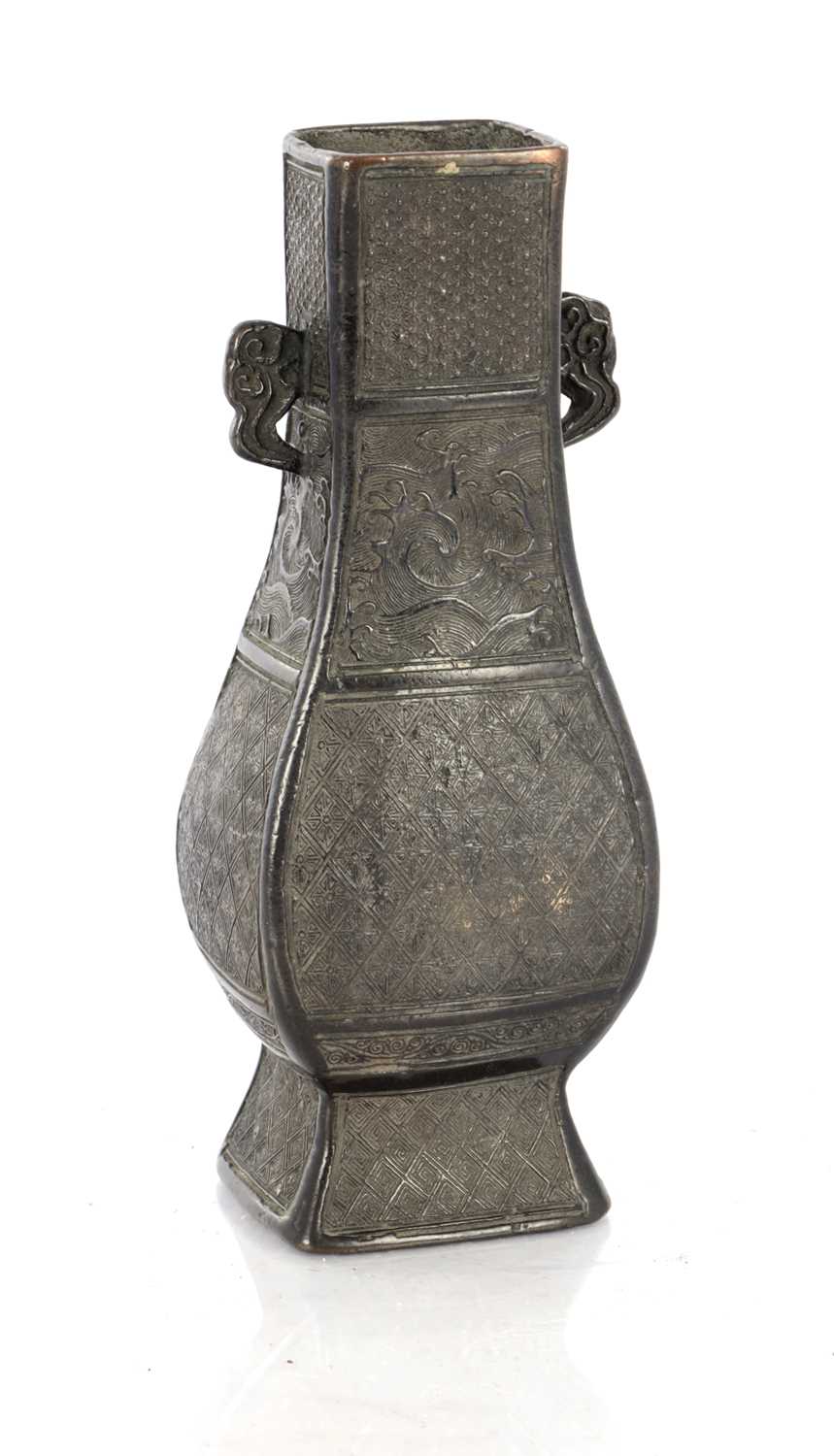 Lot 370 - A 13TH / 14TH CENTURY CHINESE CAST PATINATED BRONZE YUAN DYNASTY VASE