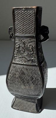 Lot 370 - A 13TH / 14TH CENTURY CHINESE CAST PATINATED BRONZE YUAN DYNASTY VASE