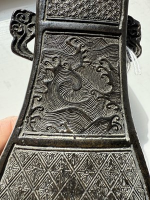 Lot 370 - A 13TH / 14TH CENTURY CHINESE CAST PATINATED BRONZE YUAN DYNASTY VASE