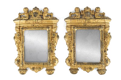 Lot 1592 - A SMALL PAIR OF 19TH CENTURY GILT GESSO MIRRORS
