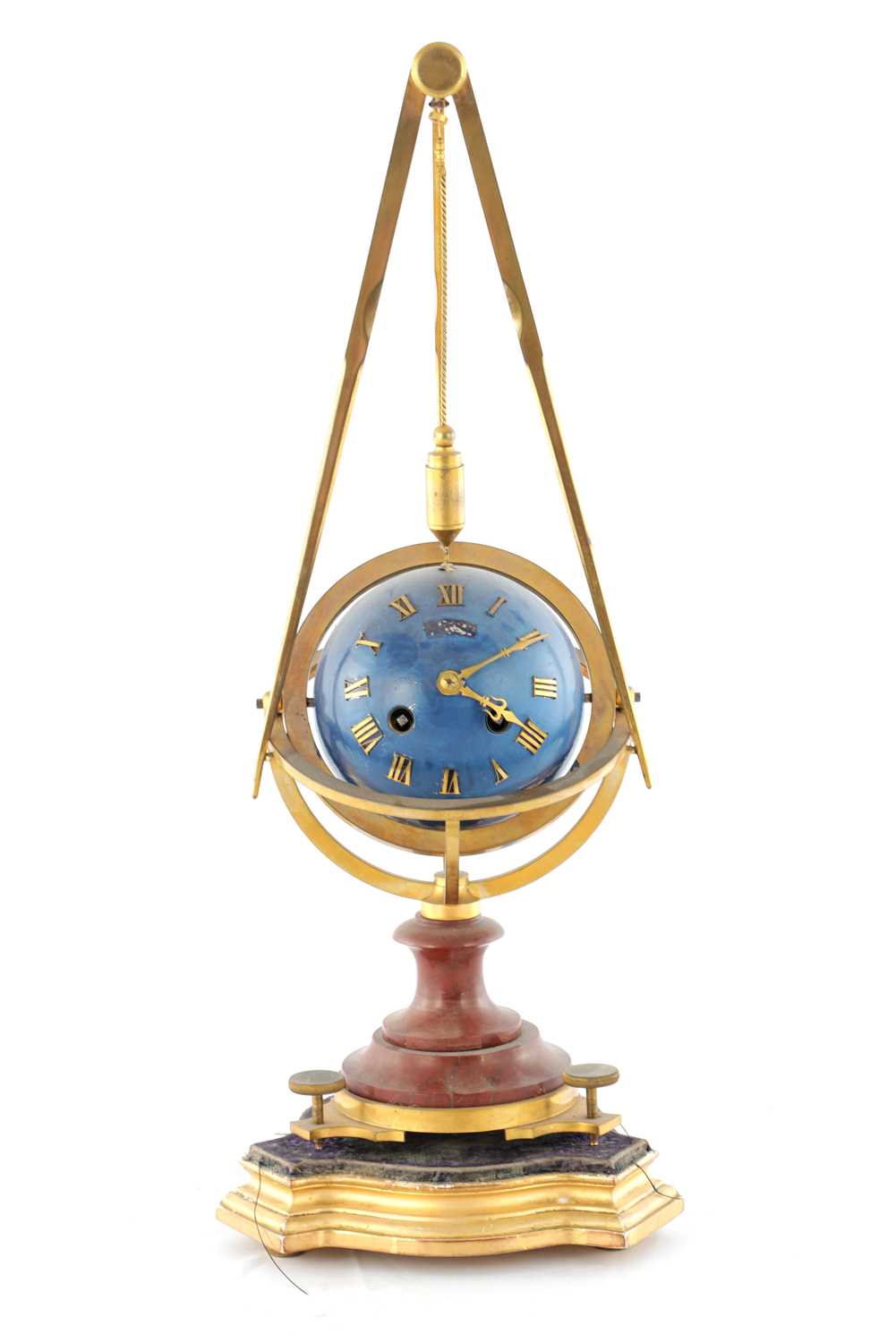 Lot 1444 - A 19TH CENTURY FRENCH ORMOLU AND ROUGE MARBLE MYSTERY CLOCK