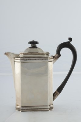 Lot 218 - A GEORGE V SILVER THREE PIECE TEA AND COFEE SERVICE