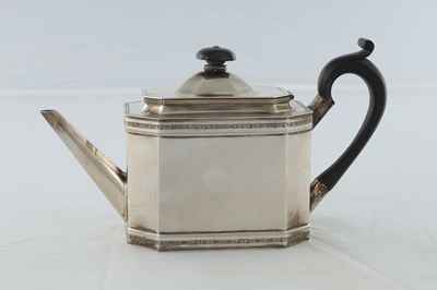 Lot 218 - A GEORGE V SILVER THREE PIECE TEA AND COFEE SERVICE