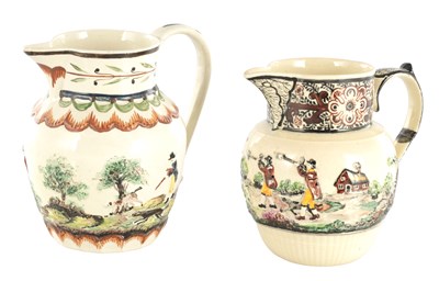 Lot 68 - TWO EARLY 19TH CENTURY LEEDS WARE SPORTING JUGS