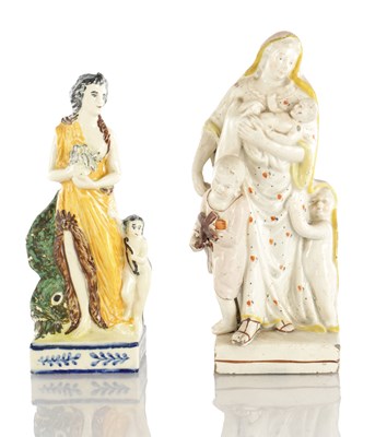 Lot 42 - A LATE 18TH CENTURY PEARLWARE STAFFORDSHIRE FIGURE AND A LATE 18TH CENTURY CREAMWARE FIGURE