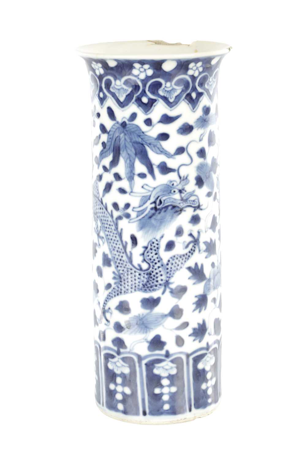 Lot 479 - A CHINESE KANGXI BLUE AND WHITE DRAGON VASE