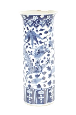 Lot 479 - A CHINESE KANGXI BLUE AND WHITE DRAGON VASE