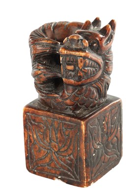 Lot 386 - A CHINESE HARDSTONE DRAGON SEAL WITH ZHU STAMP