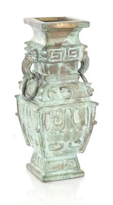 Lot 481 - AN EARLY CHINESE CAST BRONZE SQUARE SHAPED VASE