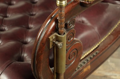Lot 1707 - A FINE WILLIAM IV MAHOGNAY AND LEATHER BUTTON UPHOLSTERED IMPROVED RECUMBENT READING CHAIR BY R. DAWS, G.R. PATENT