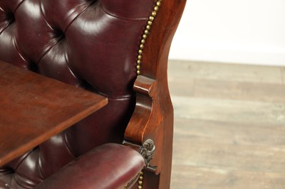 Lot 1707 - A FINE WILLIAM IV MAHOGNAY AND LEATHER BUTTON UPHOLSTERED IMPROVED RECUMBENT READING CHAIR BY R. DAWS, G.R. PATENT
