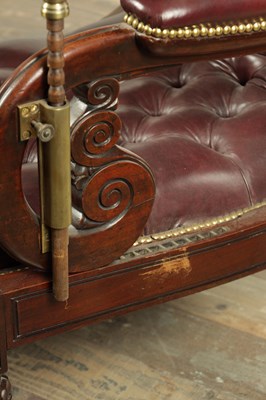 Lot 1707 - A FINE WILLIAM IV MAHOGNAY AND LEATHER BUTTON UPHOLSTERED IMPROVED RECUMBENT READING CHAIR BY R. DAWS, G.R. PATENT