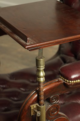 Lot 1707 - A FINE WILLIAM IV MAHOGNAY AND LEATHER BUTTON UPHOLSTERED IMPROVED RECUMBENT READING CHAIR BY R. DAWS, G.R. PATENT