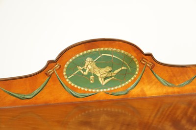Lot 1735 - A 19TH CENTURY PAINTED SATINWOOD AND HAREWOOD BONHEUR DU JOUR