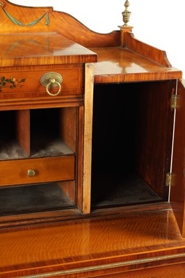 Lot 1735 - A 19TH CENTURY PAINTED SATINWOOD AND HAREWOOD BONHEUR DU JOUR