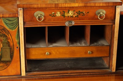 Lot 1735 - A 19TH CENTURY PAINTED SATINWOOD AND HAREWOOD BONHEUR DU JOUR