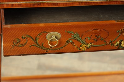 Lot 1735 - A 19TH CENTURY PAINTED SATINWOOD AND HAREWOOD BONHEUR DU JOUR