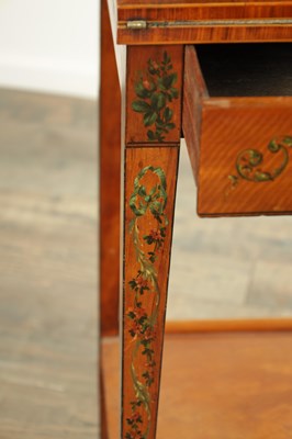 Lot 1735 - A 19TH CENTURY PAINTED SATINWOOD AND HAREWOOD BONHEUR DU JOUR