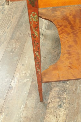 Lot 1735 - A 19TH CENTURY PAINTED SATINWOOD AND HAREWOOD BONHEUR DU JOUR